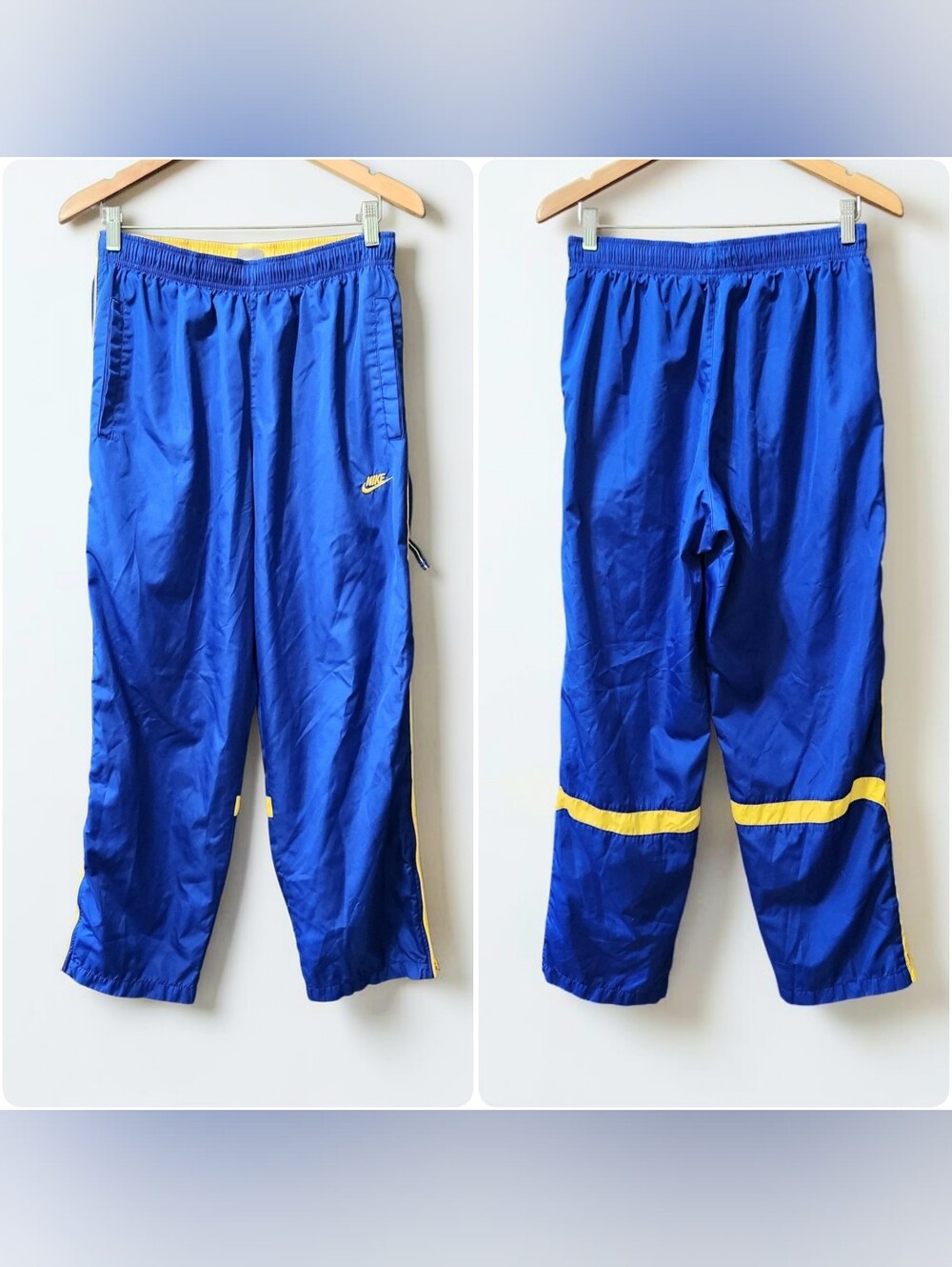 Y2K Nike Track Pant Royal Blue Yellow Zip Leg Mens M 173626 Drawstring Waist
